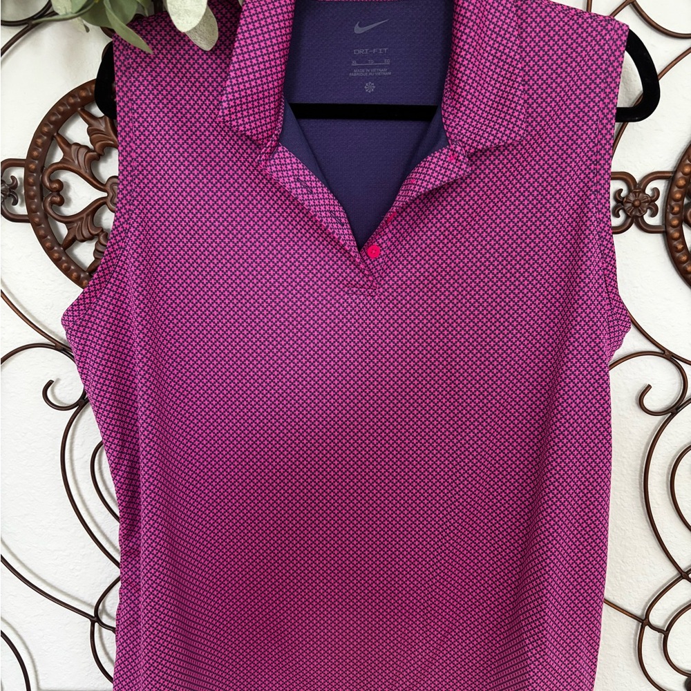 Nike Pink and Blue Sleeveless Button Down Golf Polo